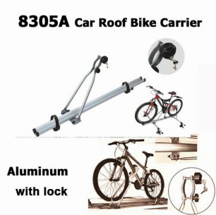 8305A Aluminum Bike Carrier Car Top Roof Mount for Travel Carrying One Bike with Lock and Two Tyres Universal